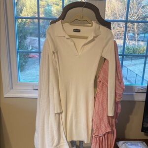 PLT Cream Long Sleeve Ribbed Knitted Bodycon Mini Dress